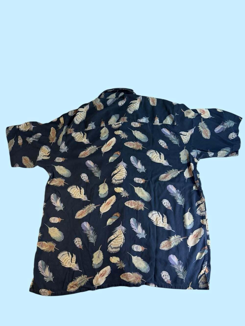 Paradise Coves 100% Silk Black Feather Print Hawaiian Short Sleeve Shirt XL - Picture 2 of 6